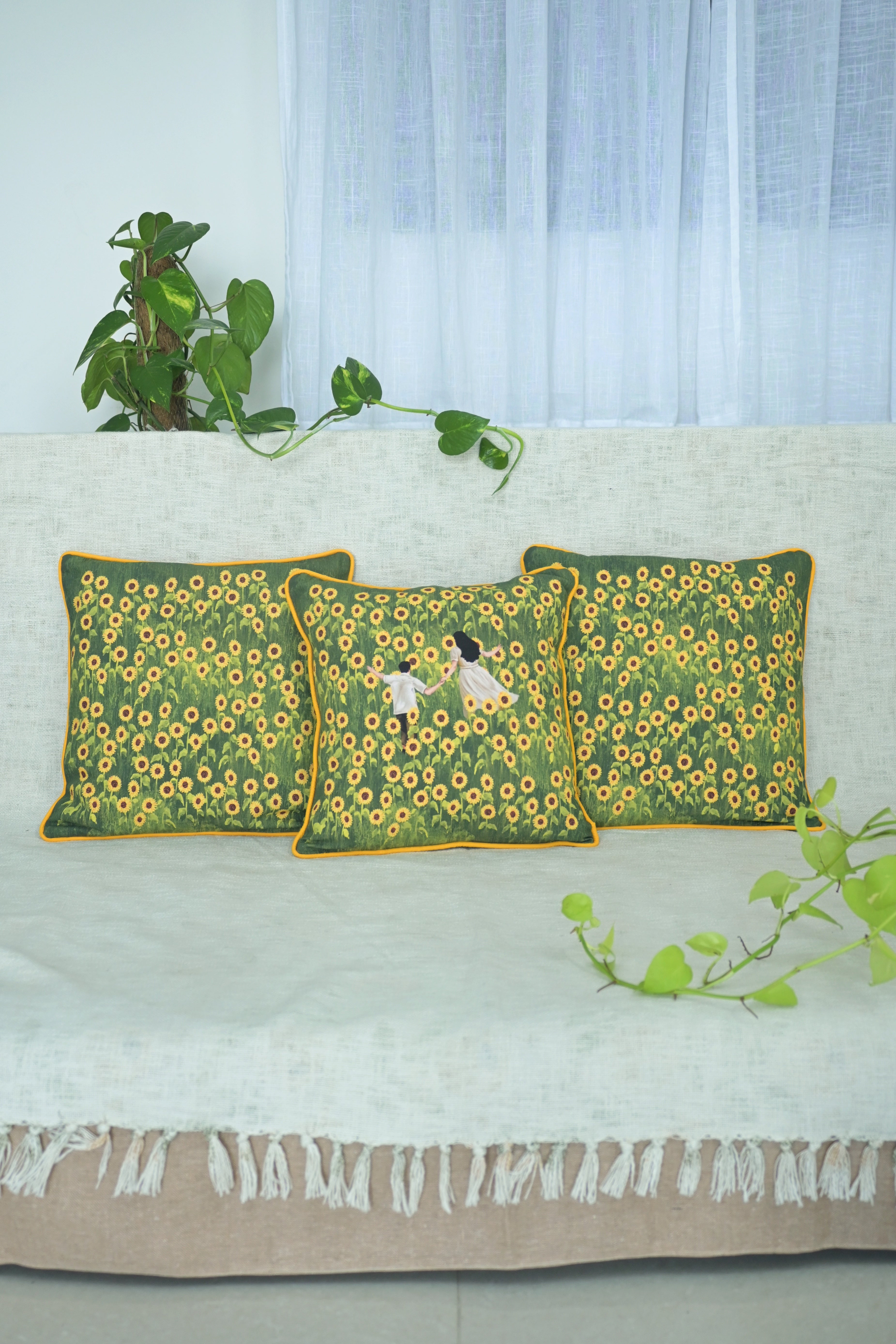 Running together in a Sunflower field (set of three)