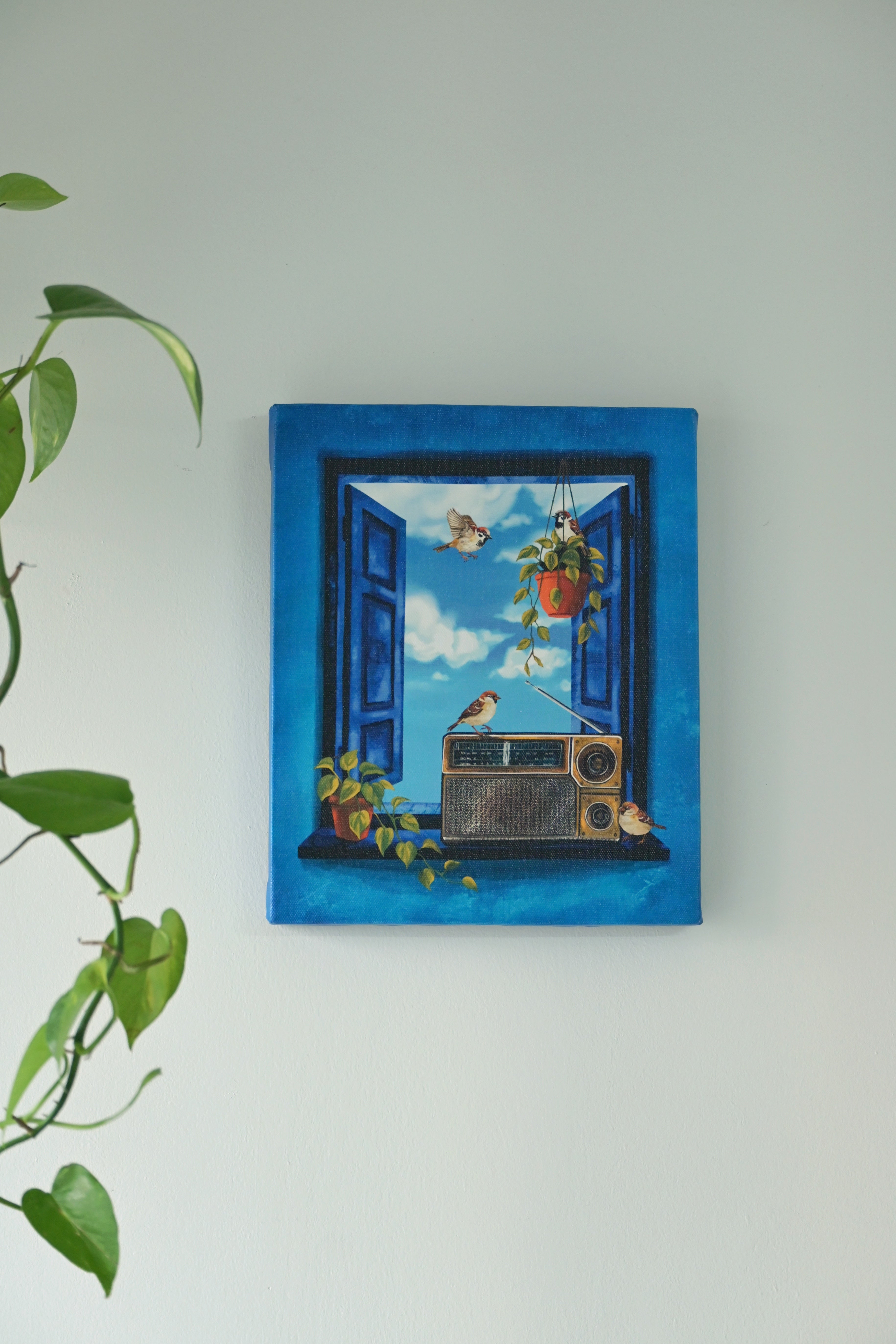 Sparrows gather as the radio plays 🌼