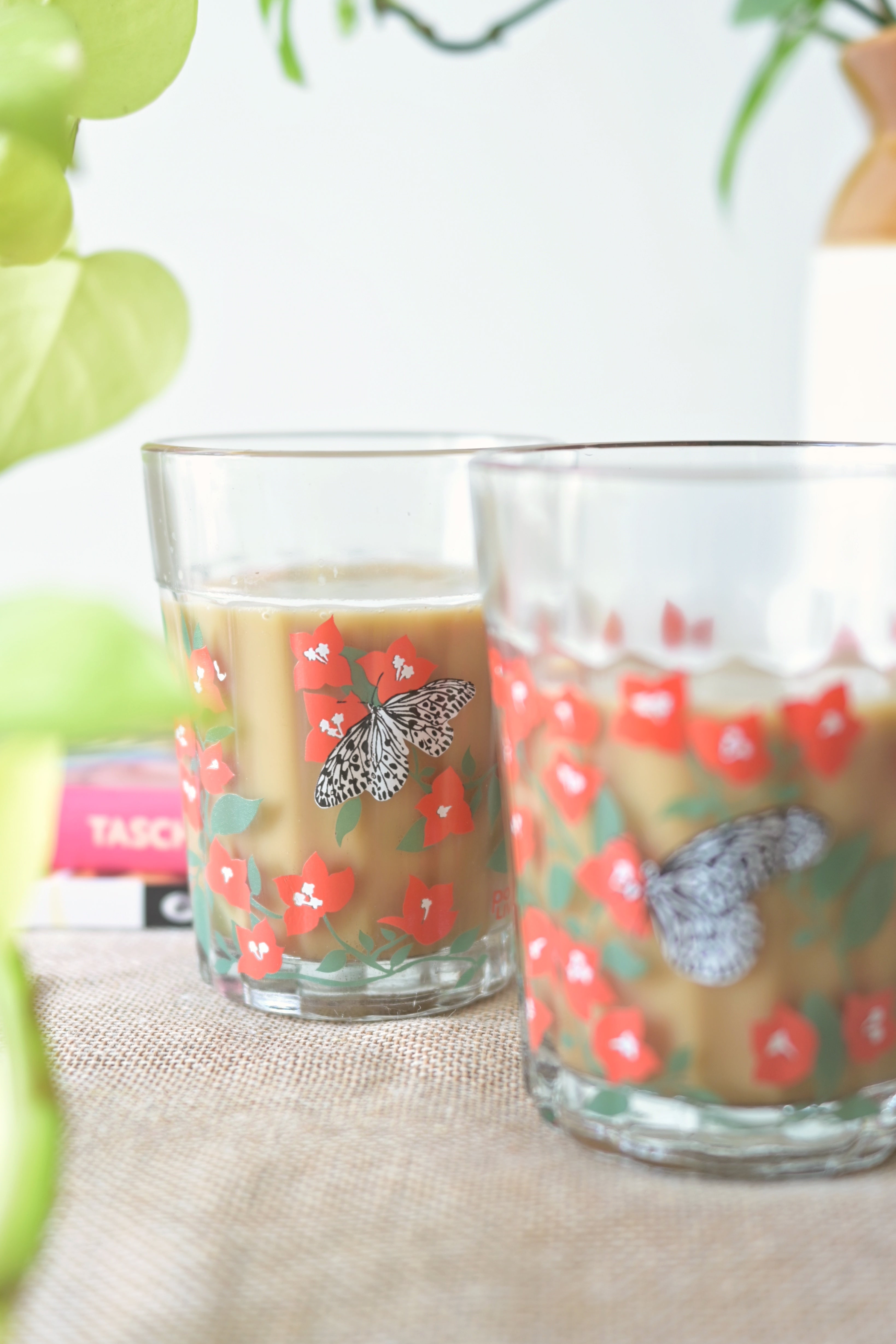 Bougainvillea blooms kissing butterflies (set of two)
