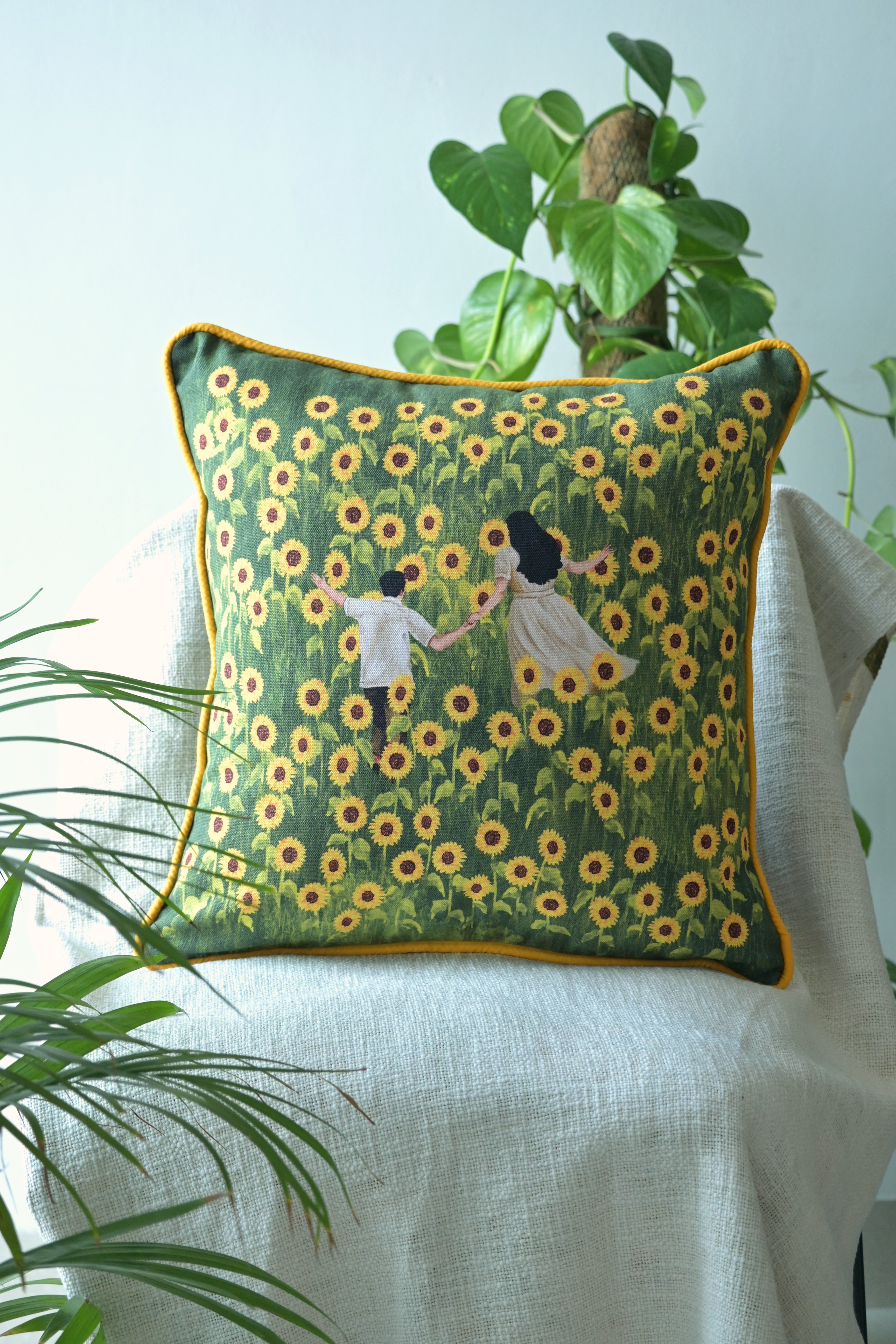 Running together in a Sunflower field