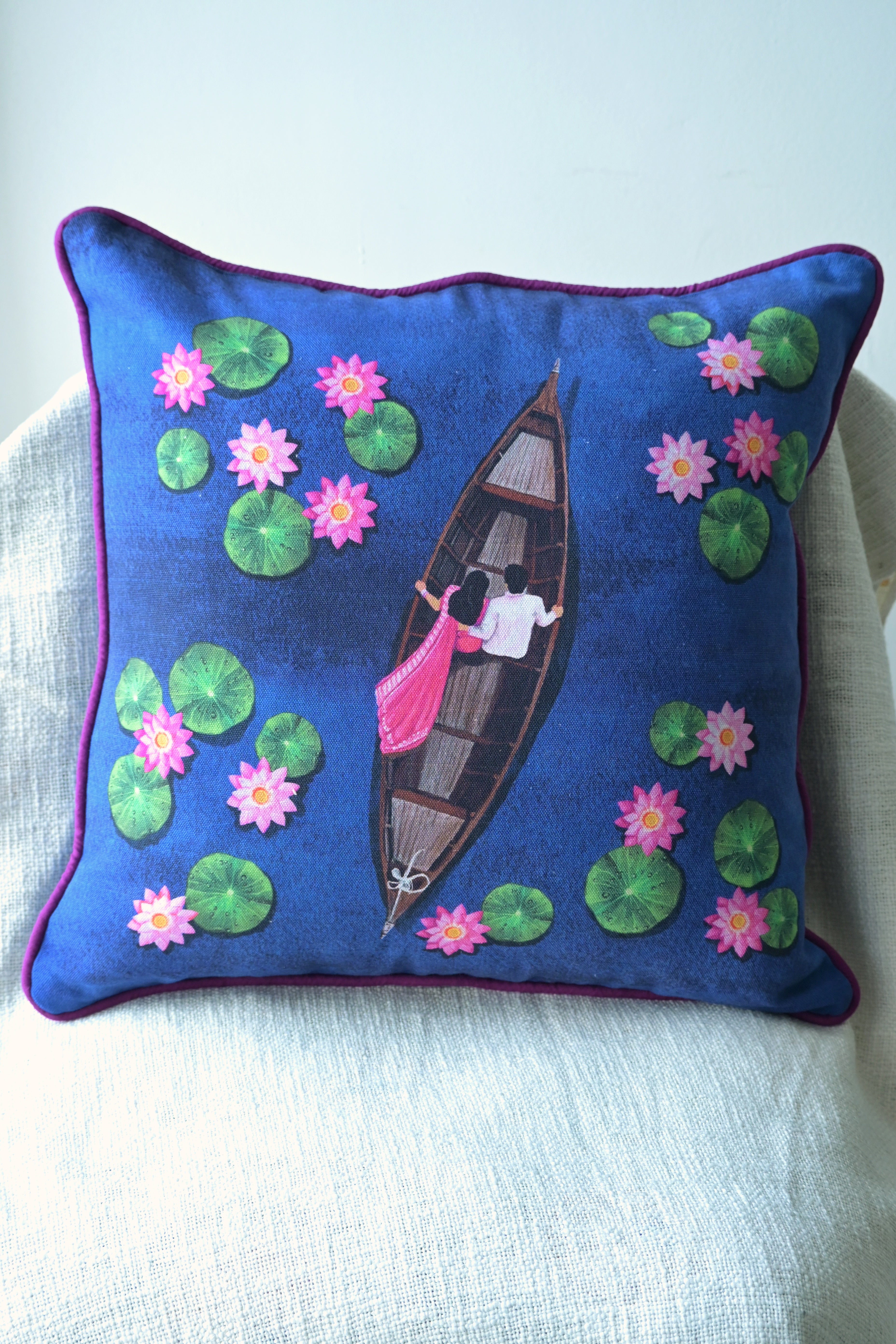 Boat ride in a quite Lotus pond (set of three)