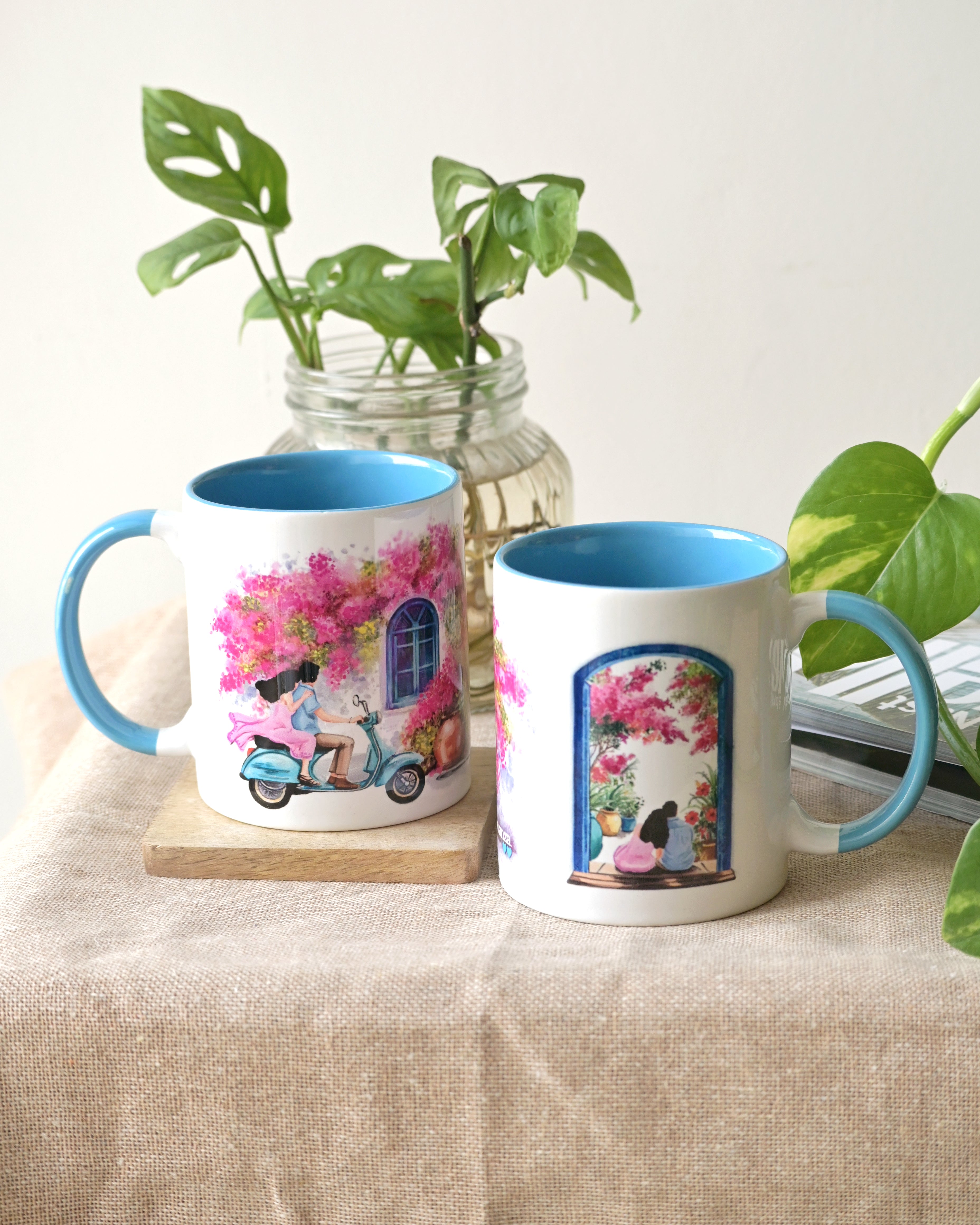 Bougainvillea dreams under soft blues (set of two)